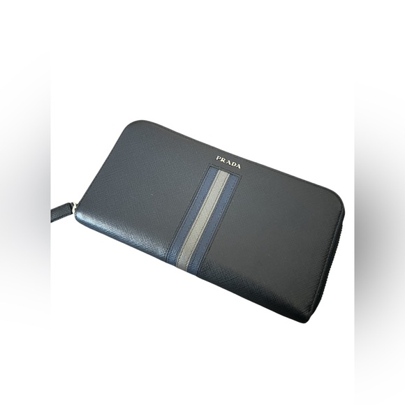 PRADA Safiano Leather Stripe Zip Around Long Wallet - Picture 2 of 14